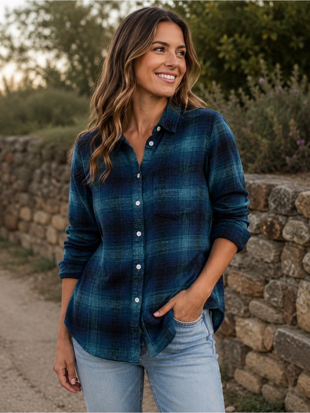 Madewell Plaid Button Down Shirt Green Blue Flannel Size M